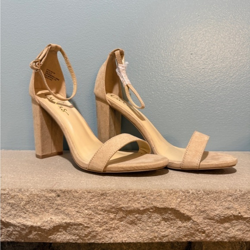 Lulu's Nude Tan Suede Block Heel Sandals